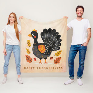 Cute Turkey Happy Thanksgiving Fleece Blanket
