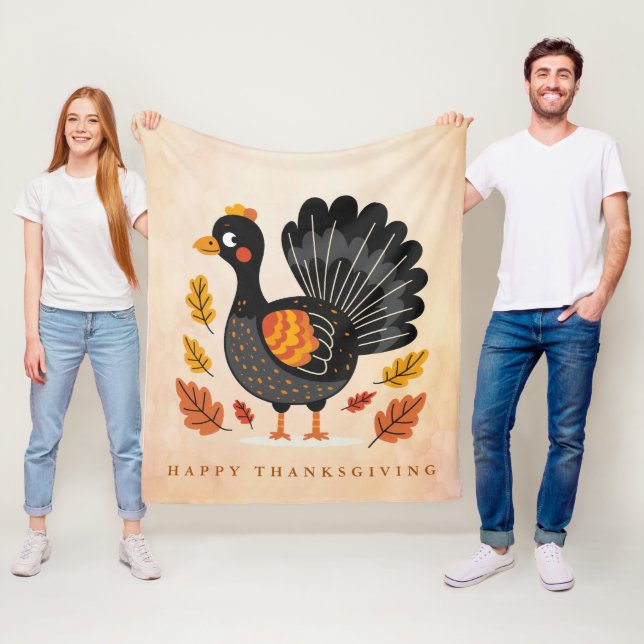Cute Turkey Happy Thanksgiving Fleece Blanket (In Situ)