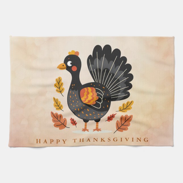 Cute Turkey Happy Thanksgiving Kitchen Towel (Horizontal)