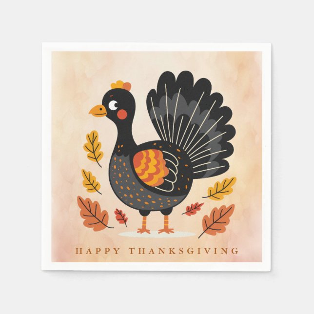 Cute Turkey Happy Thanksgiving Napkins (Front)