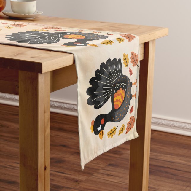 Cute Turkey Happy Thanksgiving Table Runner (In Situ)