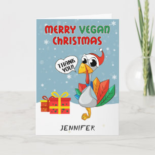 Cute Turkey Merry Vegan Christmas Card
