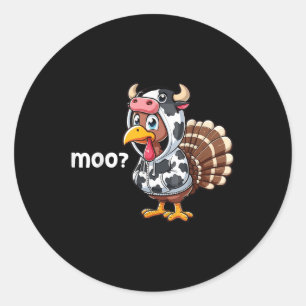 Cute Turkey Moo Cow Funny Turkey Trot Outfit Thank Classic Round Sticker