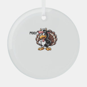 Cute Turkey Moo Fake Cow Head Funny Fall Thanksgiv Glass Tree Decoration