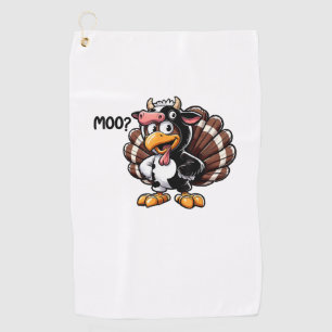Cute Turkey Moo Fake Cow Head Funny Fall Thanksgiv Golf Towel