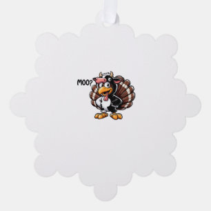 Cute Turkey Moo Fake Cow Head Funny Fall Thanksgiv Tree Decoration Card