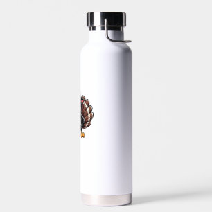 Cute Turkey Moo Fake Cow Head Funny Fall Thanksgiv Water Bottle