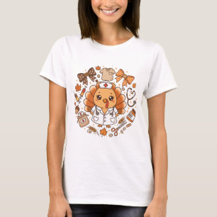 Cute Turkey Nurse Thanksgiving Medical Staff T-Shirt
