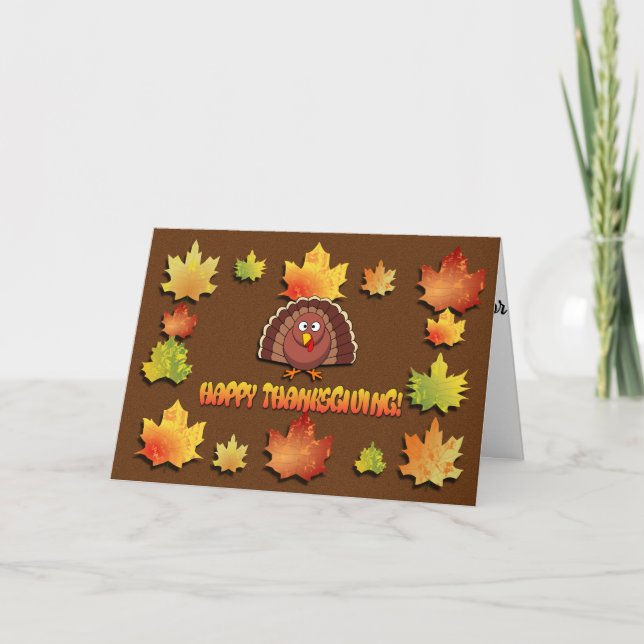 Cute Turkey on Thanksgiving Card (Front)