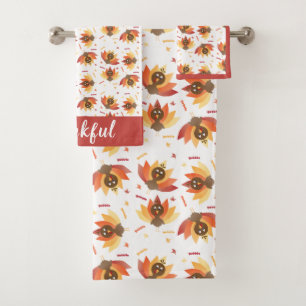 Cute Turkey Pattern Thankful Colourful Bath Towel Set