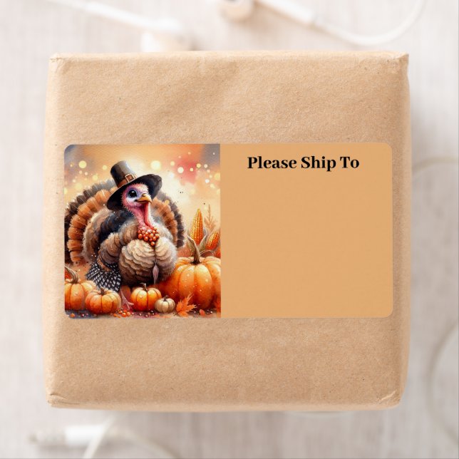 Cute Turkey Pilgrim Hat Pumpkins Corn Thanksgiving (Insitu)