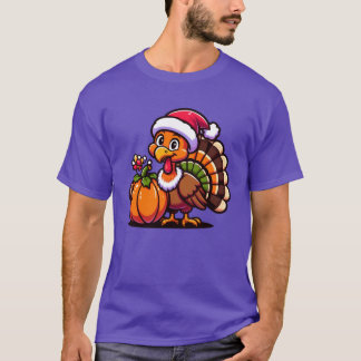 Cute Turkey Posing with Pumpkin Autumn Harvest Ani T-Shirt