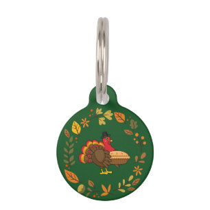 Cute Turkey Pumpkin Pie Thanksgiving Personalise Pet Tag