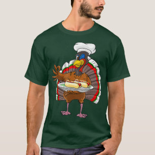 Cute Turkey Serving Hot Dog  Funny Thanksgiving T-Shirt