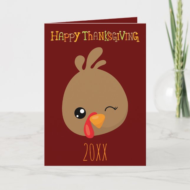 Cute Turkey Thanksgiving 20XX Holiday Card (Front)