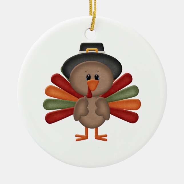 Cute Turkey Thanksgiving (customisable) Ceramic Ornament (Front)