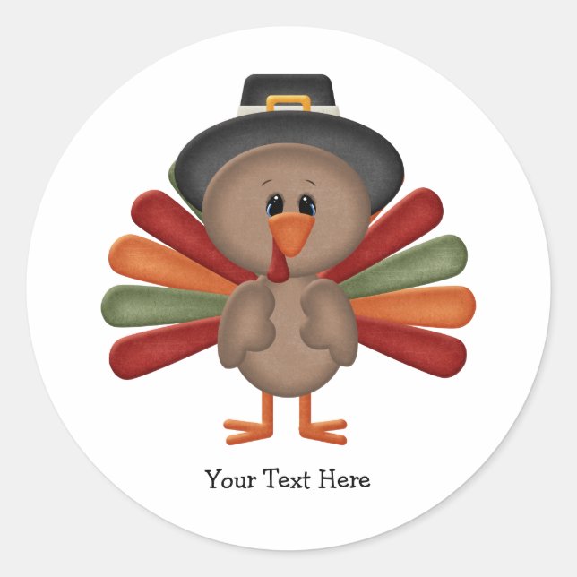 Cute Turkey Thanksgiving (customisable) Classic Round Sticker (Front)