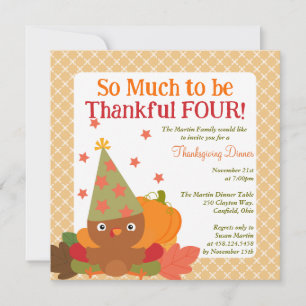 Cute Turkey Thanksgiving Dinner 4th Birthday Invitation