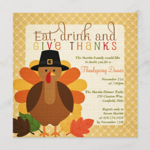 Cute Turkey Thanksgiving Dinner Invitation