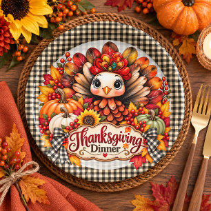 Cute Turkey Thanksgiving Dinner Paper Plate