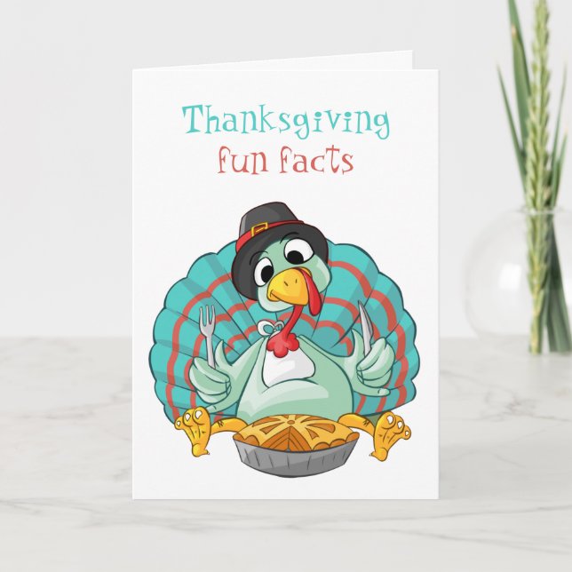 Cute Turkey & Thanksgiving Fun Facts Card (Front)