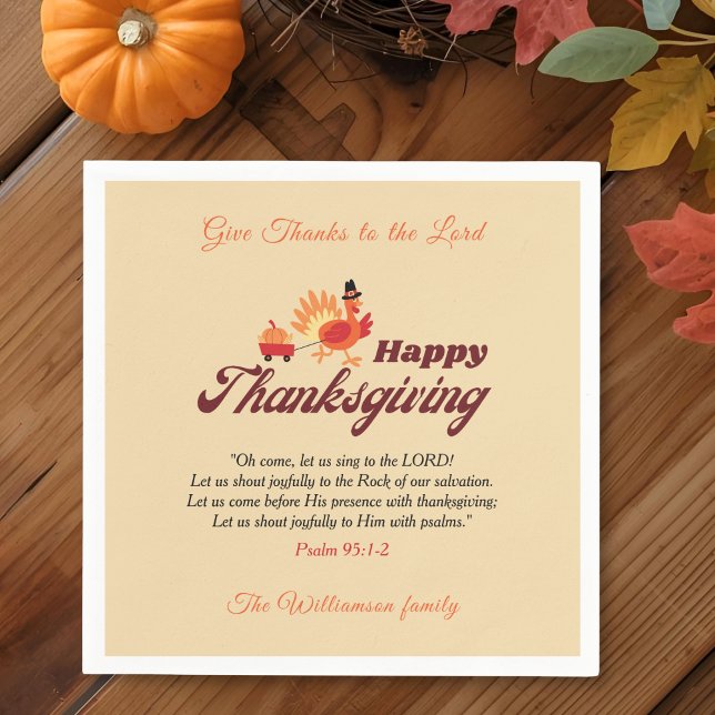 Cute Turkey Thanksgiving | Give Thanks to the Lord Napkin (Creator Uploaded)