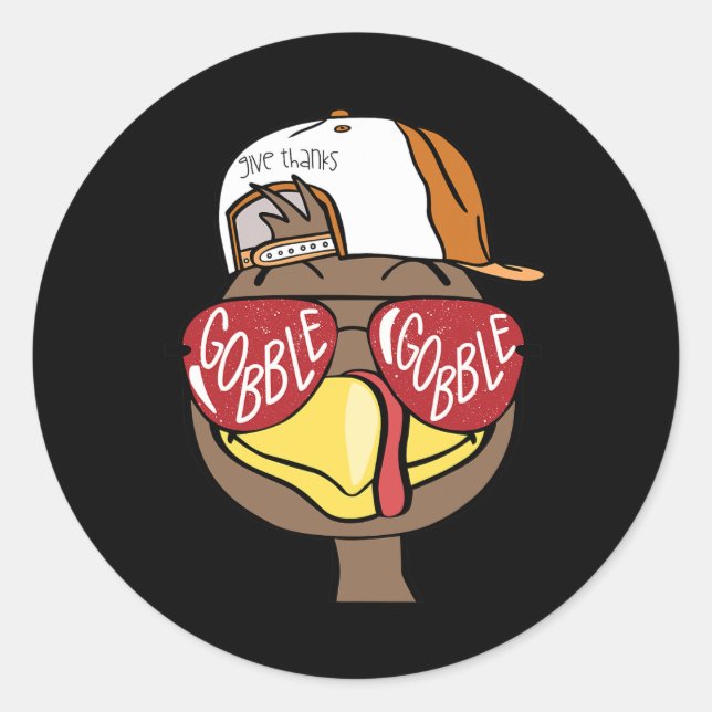 Cute Turkey Thanksgiving Gobble Gobble Funny Fall  Classic Round Sticker (Front)