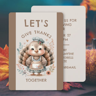 Cute Turkey Thanksgiving Holiday Dinner Invitation