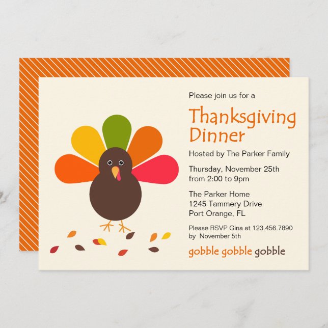 Cute Turkey Thanksgiving Party Invitation (Front/Back)