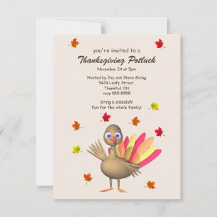 Cute Turkey Thanksgiving Potluck 4.25x 5.5 Invitation