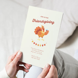 Cute Turkey Wine Friendsgiving Invitation