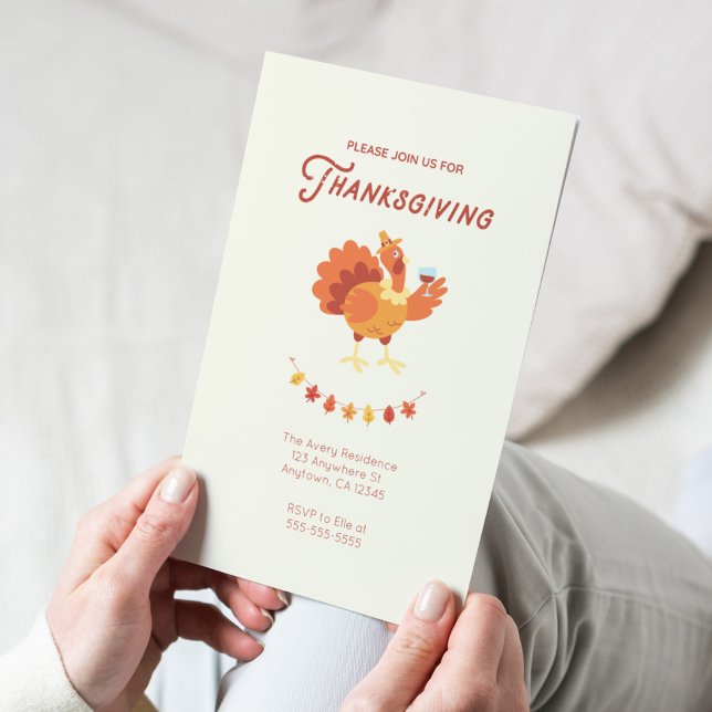Cute Turkey Wine Thanksgiving Invitation (Creator Uploaded)