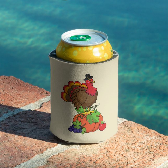 Cute Turkey with Harvest Thanksgiving Can Cooler (In Situ Pool)