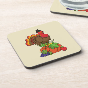 Cute Turkey with Harvest Thanksgiving Coaster