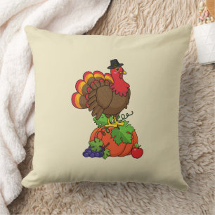 Cute Turkey with Harvest Thanksgiving Cushion