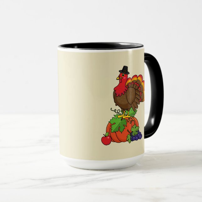 Cute Turkey with Harvest Thanksgiving Mug (Front Right)