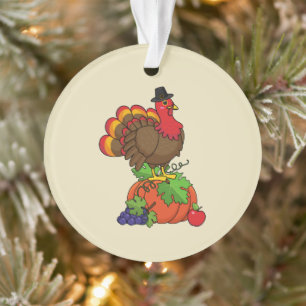 Cute Turkey with Harvest Thanksgiving Ornament