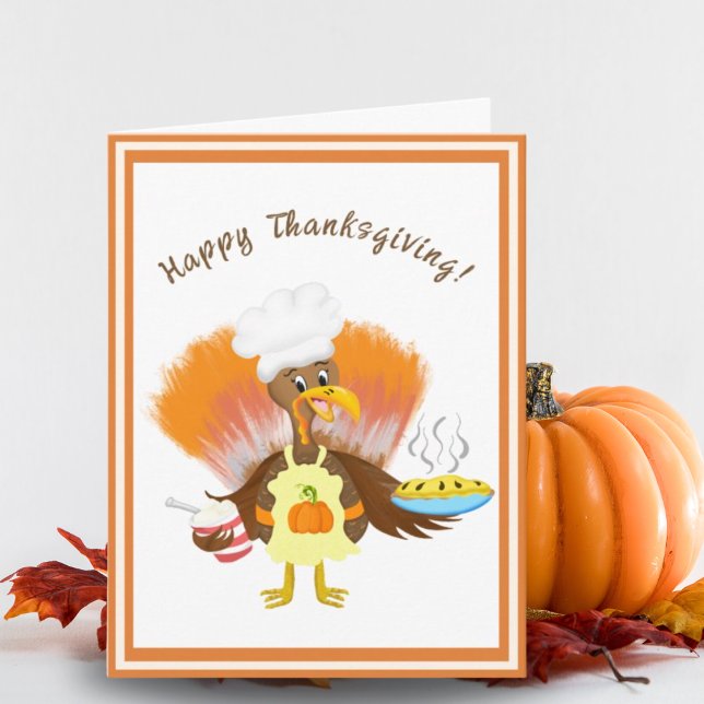 Cute Turkey With Pie And Ice Cream Thanksgiving Card (Creator Uploaded)