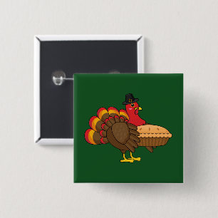 Cute Turkey with Pumpkin Pie Thanksgiving 15 Cm Square Badge