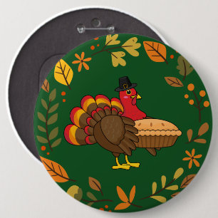 Cute Turkey with Pumpkin Pie Thanksgiving 6 Cm Round Badge