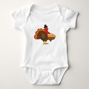 Cute Turkey with Pumpkin Pie Thanksgiving Baby Bodysuit