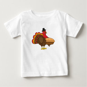 Cute Turkey with Pumpkin Pie Thanksgiving Baby T-Shirt