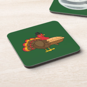 Cute Turkey with Pumpkin Pie Thanksgiving Coaster