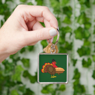 Cute Turkey with Pumpkin Pie Thanksgiving Key Ring