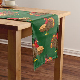 Cute Turkey with Pumpkin Pie Thanksgiving Short Table Runner