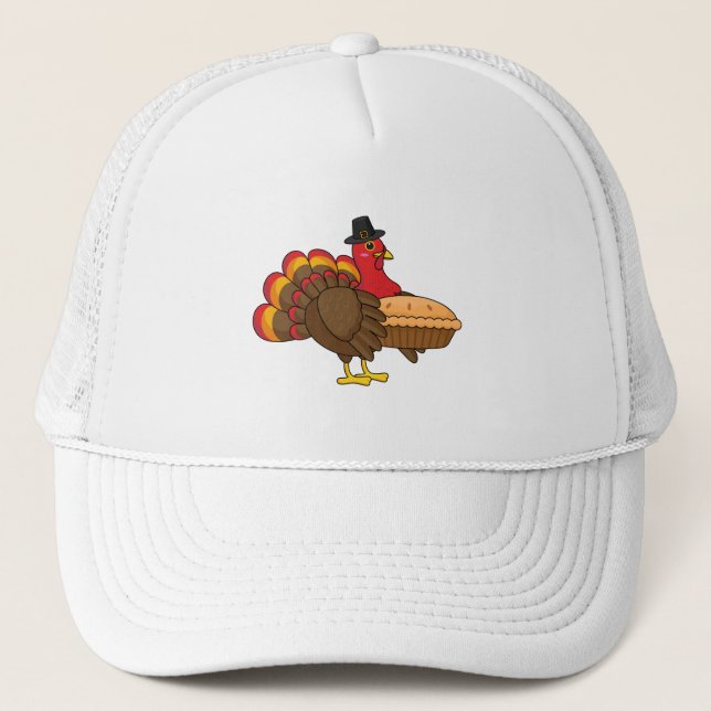 Cute Turkey with Pumpkin Pie Thanksgiving Trucker Hat (Front)