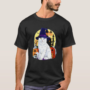 Cute Turkish Angora Cat Halloween Witch Pumpkin T-Shirt