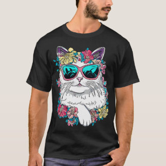 Cute Turkish Van cat and beautiful flowers T-Shirt