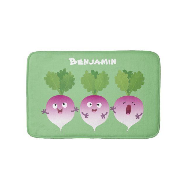 Cute turnip vegetable trio singing cartoon bath mat (Front)