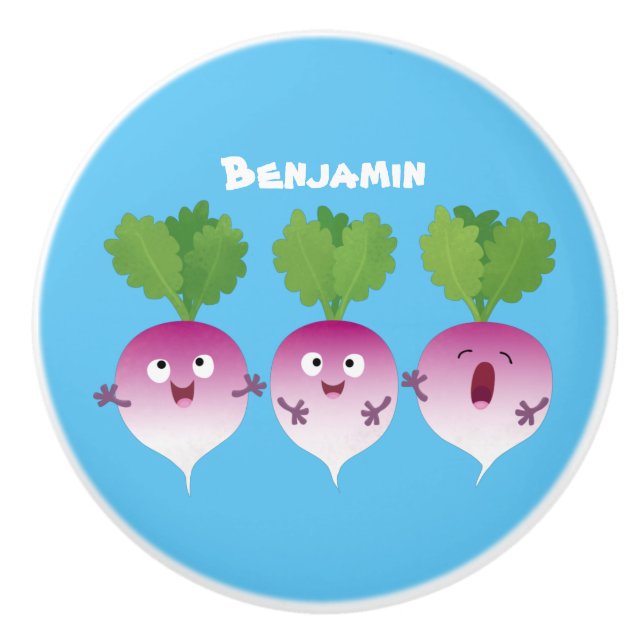 Cute turnip vegetable trio singing cartoon ceramic knob (Front)